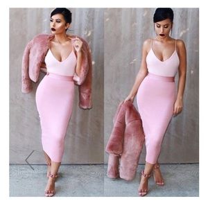 Pink Bandage Midi Skirt